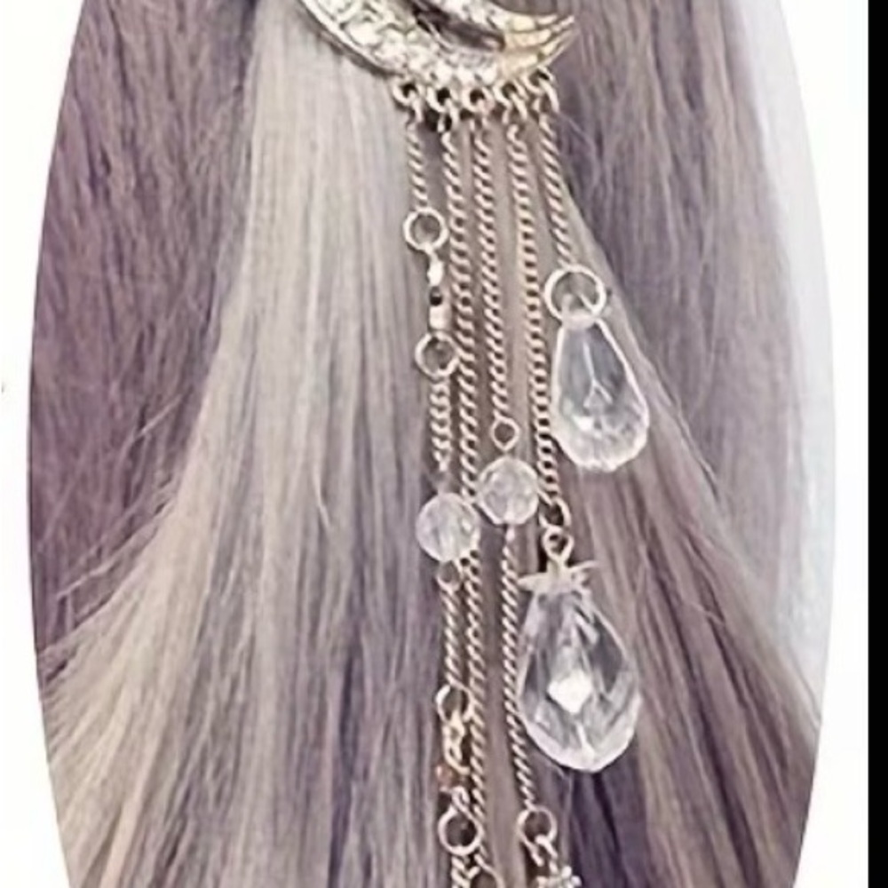 Crescent Moon Crystal Dangle Hair Clip - Silver - Picture 3 of 4